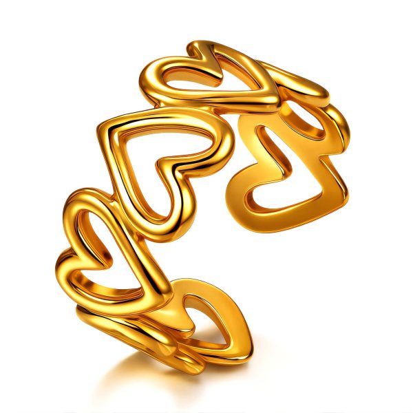 “Hearts” Ring, 18K Gold Plated Steel