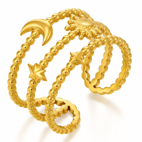 “Crescent and Star” Ring, 18K Gold Plated Steel