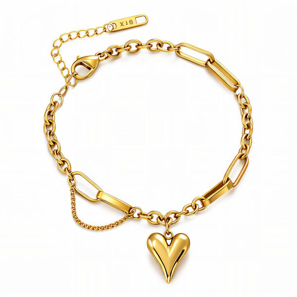 “Hearts” Bracelet, 18K Gold Plated Steel