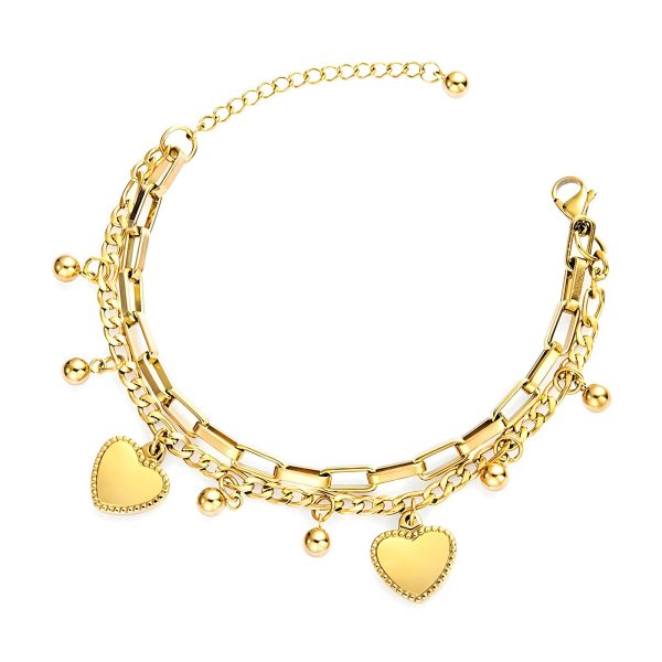 “Hearts” Bracelet, 18K Gold Plated Steel