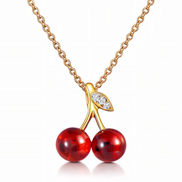 “Cherry” Necklace, 18K Gold Plated Steel