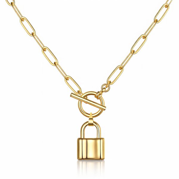 “Lock” Necklace, 18K Gold Plated Steel