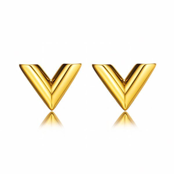 “V” Earrings, 18K Gold Plated Steel
